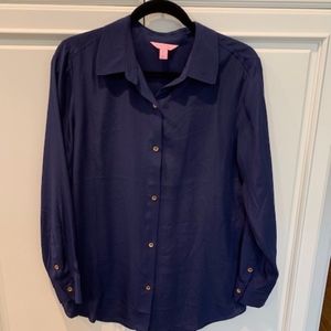 Lilly Pulitzer long sleeved navy silk blouse